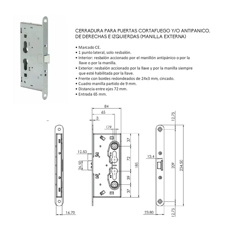 Cerradura especial cortafuegos estándar con función antipánico Puertas cortafuegos y multiusos