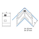 Escuadra de teton fijo de 37.1x15mm para hoja y marco en serie perimetral de 70 mm, corte recto y ab