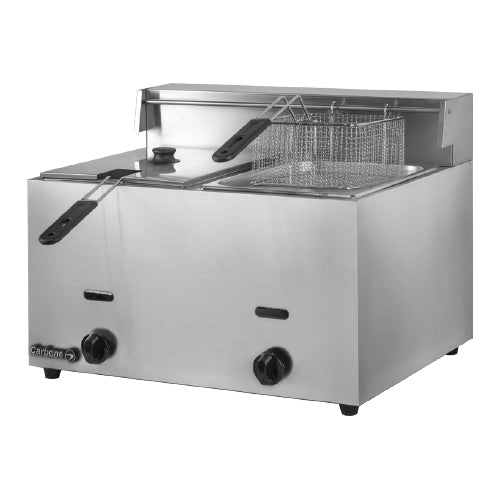 Freidora gas 12L (2*6L) 665*680*(460+150)mm Potencia 16Kw/20470BTU 37kg 1 año