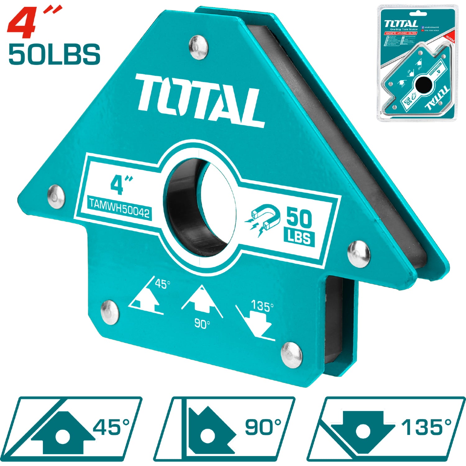 Soporte de Soldadura Escuadra Magnetica de 4". Fuerza de Traccion 50 Lbs. Angulo 45°