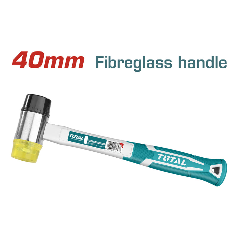 Mazo de goma y plastico. Diametro 40mm. Mango fibra vidrio.