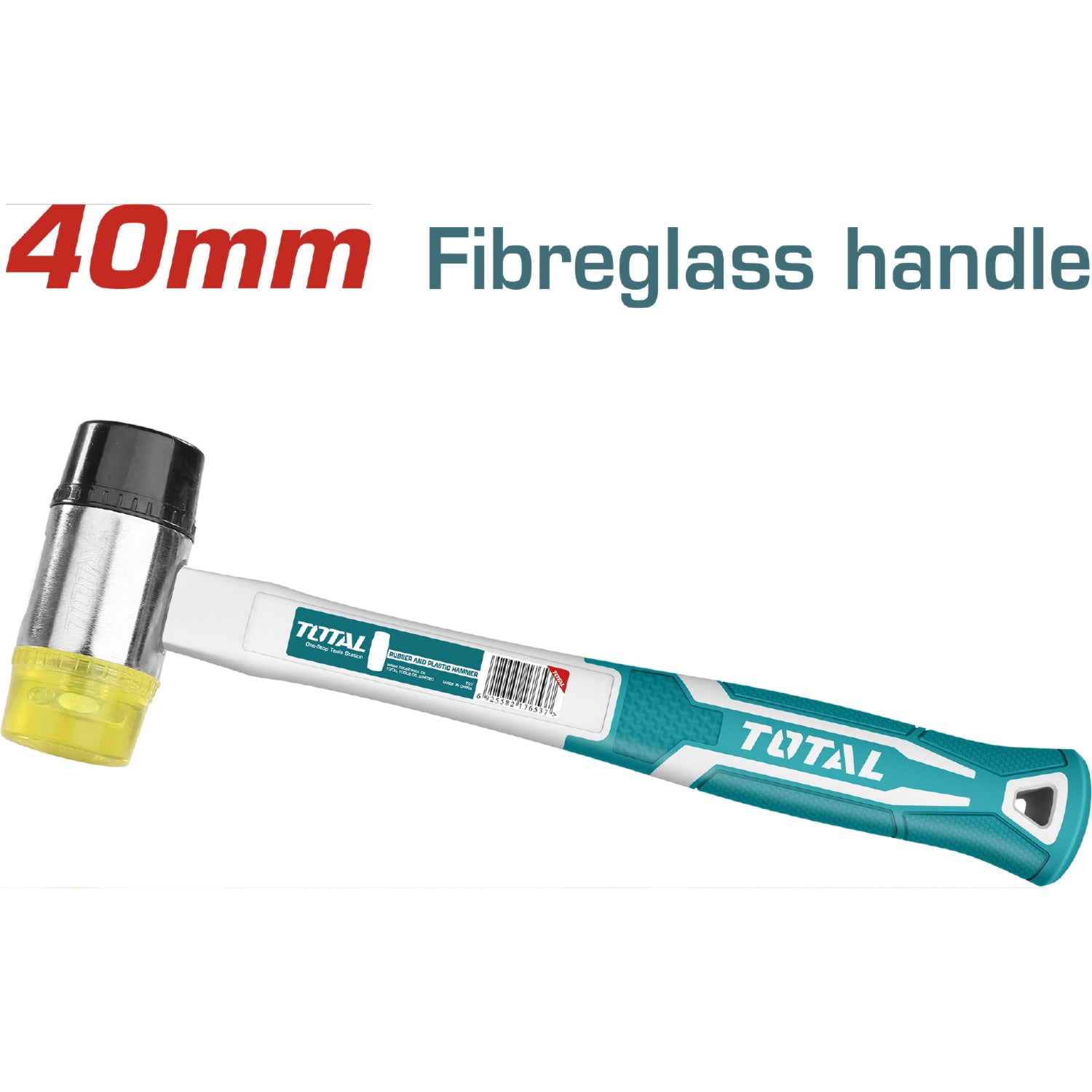 Mazo de goma y plastico. Diametro 40mm. Mango fibra vidrio.