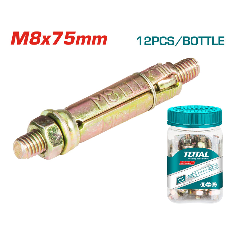 12/pza Taco galv de 4 pcs carcasa heavy duty M8x75. Diam. Externo 14 mm. Largo carcasa 50 mm