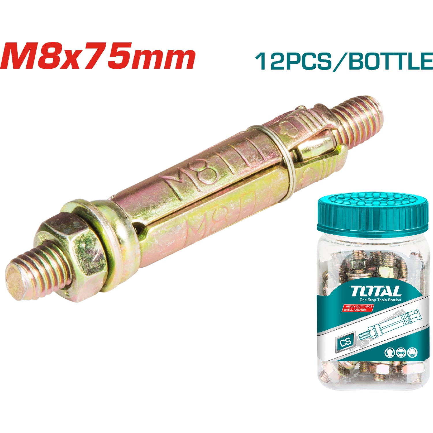 12/pza Taco galv de 4 pcs carcasa heavy duty M8x75. Diam. Externo 14 mm. Largo carcasa 50 mm