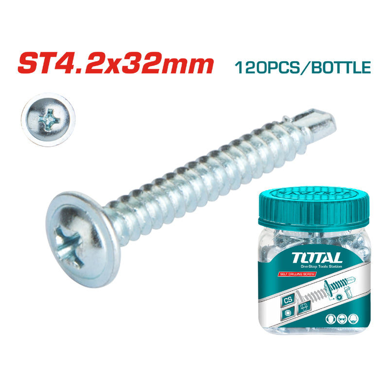 120/pzas Tornillo punta de broca ST4.2x32mm estrella phillips cabeza plana ancha Truss. Galvanizado.