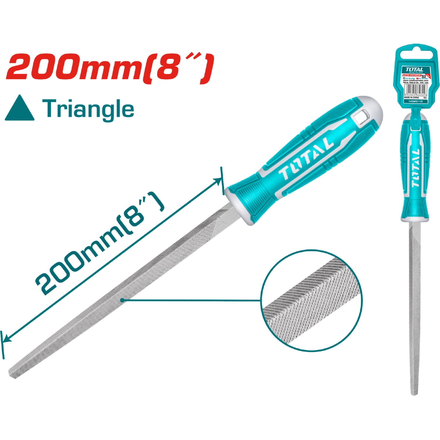 Lima triangular para acero. Largo 200 mm. Acero T12.