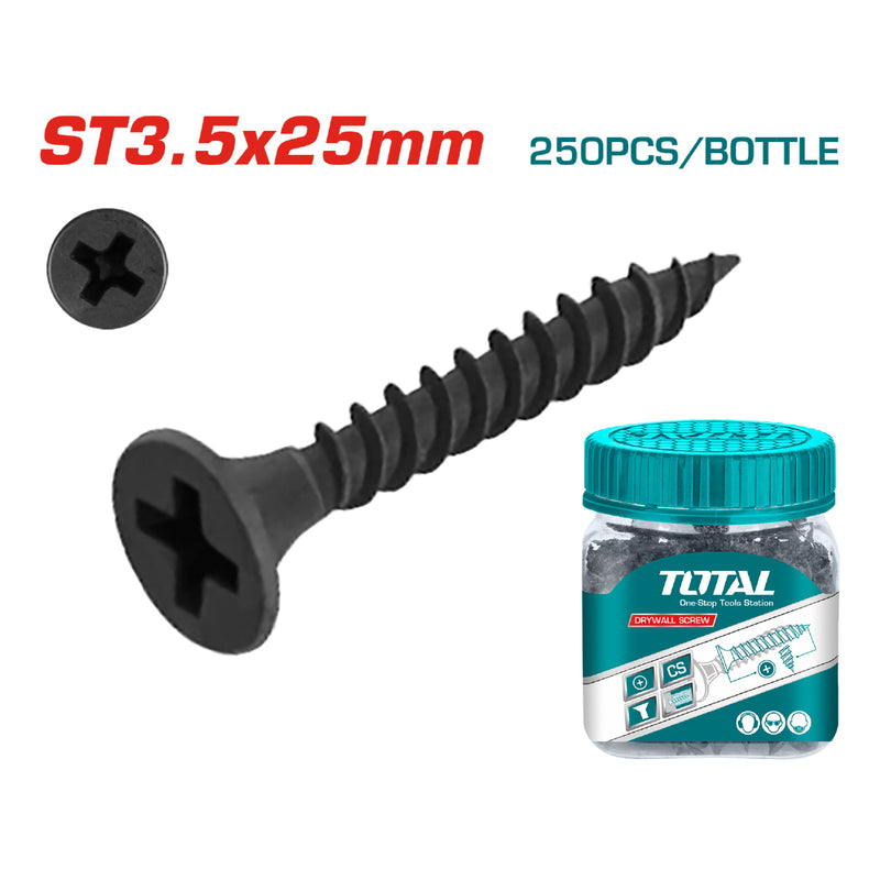 250/pzas Tornillo drywall ST3.5x25mm. Estrella cabeza conica. Rosca fina. Acabado negro fosfatizado