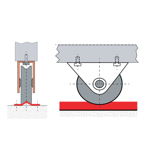 Rueda de Porton H-AV80. Con soporte exterior. Diametro 78mm.