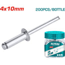 200/pza Remache 4x10mm. De extremo abierto . Aluminio.