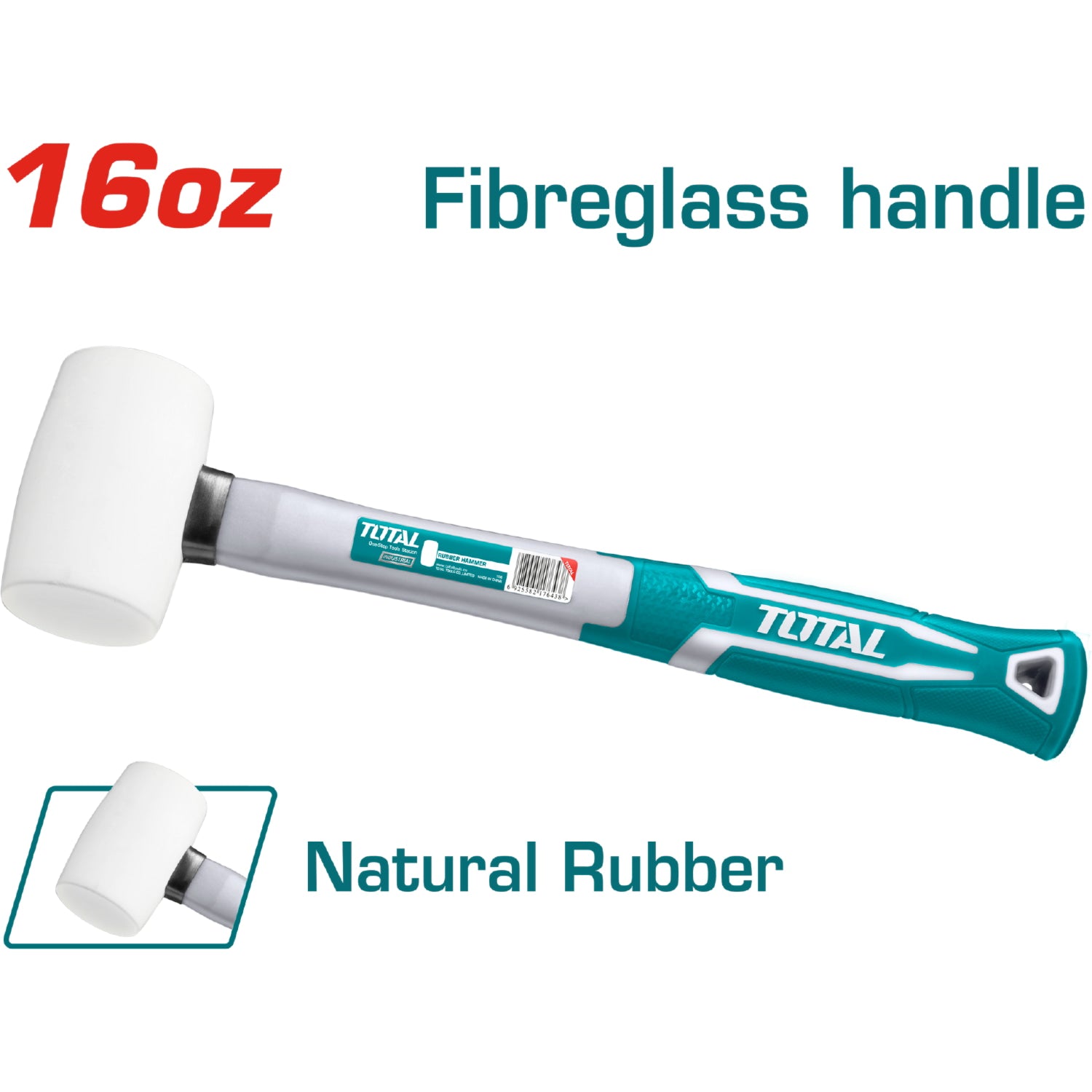 Mazo de goma  45% goma natural, tipo suave Mango fibra vidrio 16onz/450g.