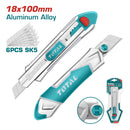 Exacto de 185 mm. Con cuchillas de 18 mm x 100 mm. SK5. Con 6 cuchillas de repuesto SK5.