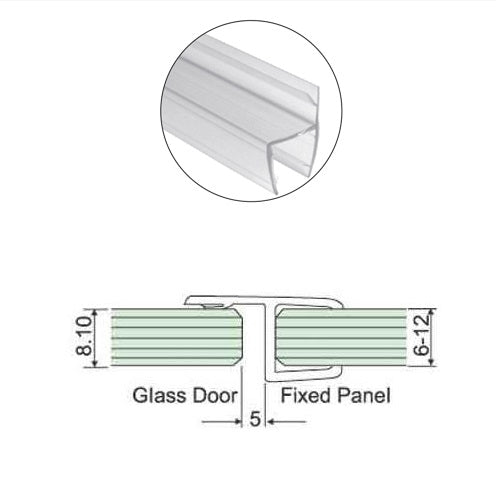 Burlete vidrio - vidrio 180º; Vidrio 10 mm.