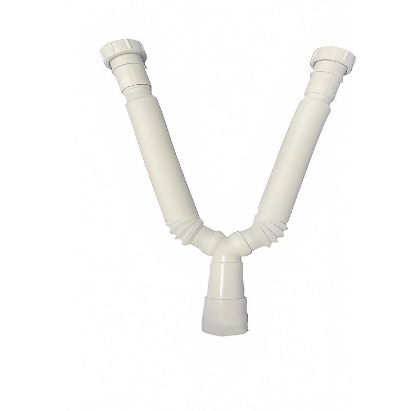 Tubo doble desague drejaje fregador cocina Trampa de PVC con sifón doble de 1 1/2" flexible para fregadero tipo Y de 2 vías de NESSATI.