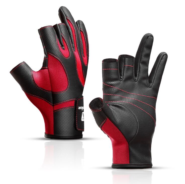 Guantes para pesca antideslizantes rojos.