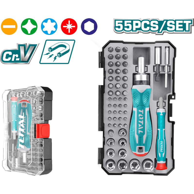 Juego de 55 pzas de Brocas con Destornillador Intercambiable. CR-V. Acero de Alta Calidad.