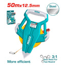 Cinta métrica de acero 50 mts x 12.5 mm. Métrico y pulgadas. Auto enrollable 3:1