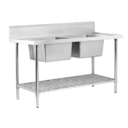 Fregador doble 1200 x 700 x 900 mm. Acero inoxidable. Medida de la Tina 520mm x 520 mm x 300 mm 1.2mm