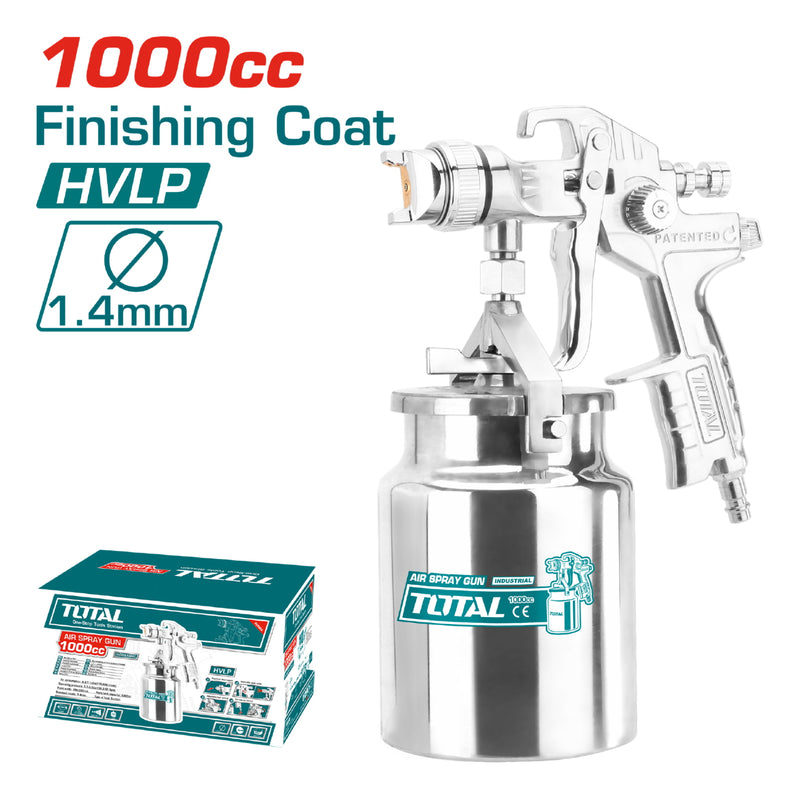 Pistola spray HVLP. Boquilla 1.4 mm/1.3-2.5mm,ancho 180-250. cap 1000cc. Especial p/Esmaltado final.