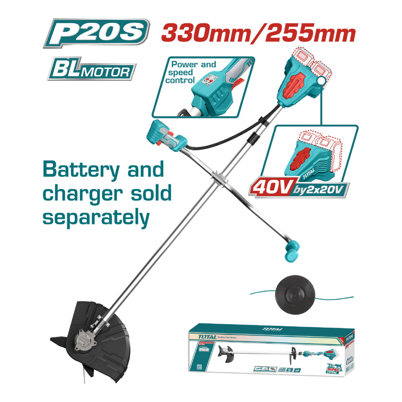 Desmalezadora Inalámbrica 40V de doble Batería de Litio 20V.
