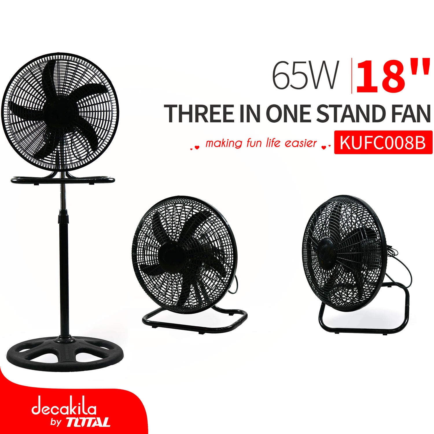 Abanico industrial 18” 3en1, 3 velocidades de pedestal, pared y piso 120V 60Hz 65W, 5 Aspas