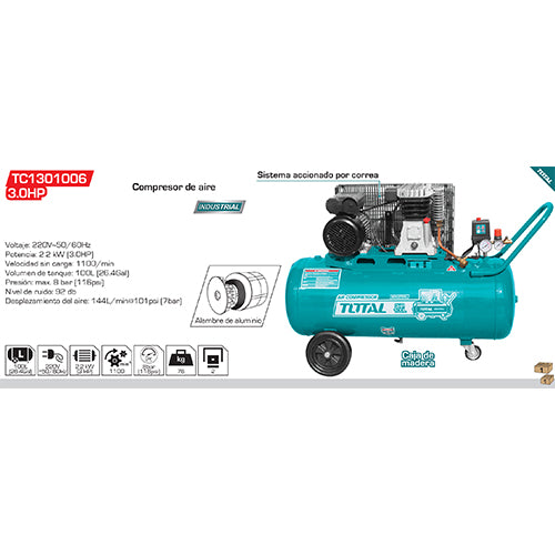 Compresor de aire de correa, 100L(26.4Gal) 2.2kW (3HP)  110-120V~50/60Hz.