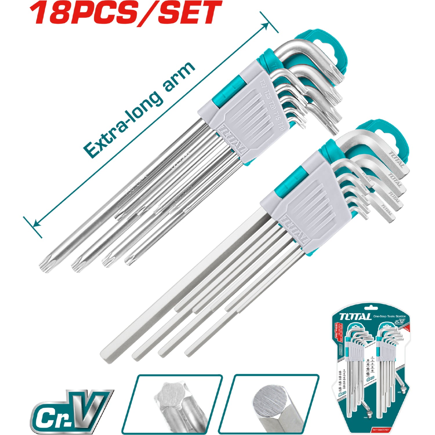 Juego de 18 llaves L Hex y Torx. extra Largas . CR-V. 9 pcs hex 1.5-10mm y 9 torx T10-T50