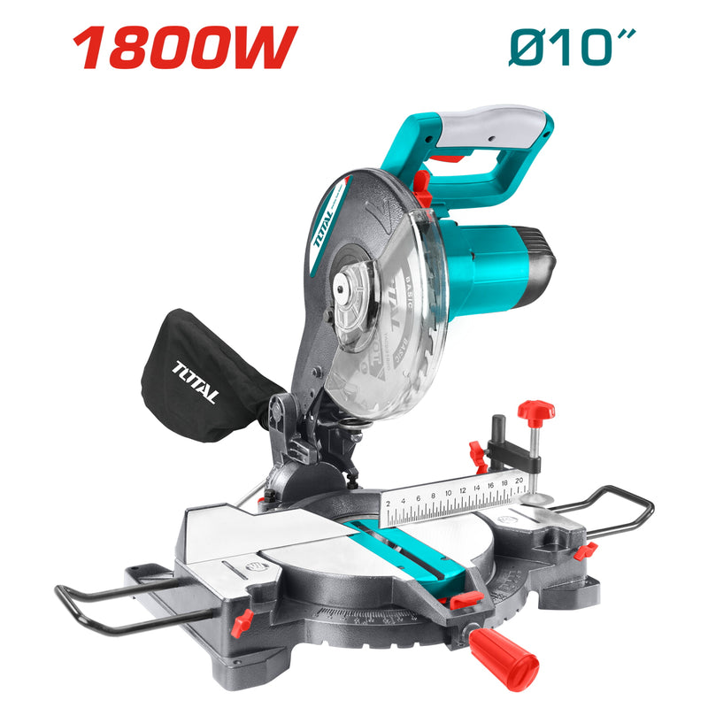 Ingleteadora 10" para aluminio - 110-120V~60Hz 1800W 5500rpm. Corta 0 a 45 grados derecha izquierda y bisel 45