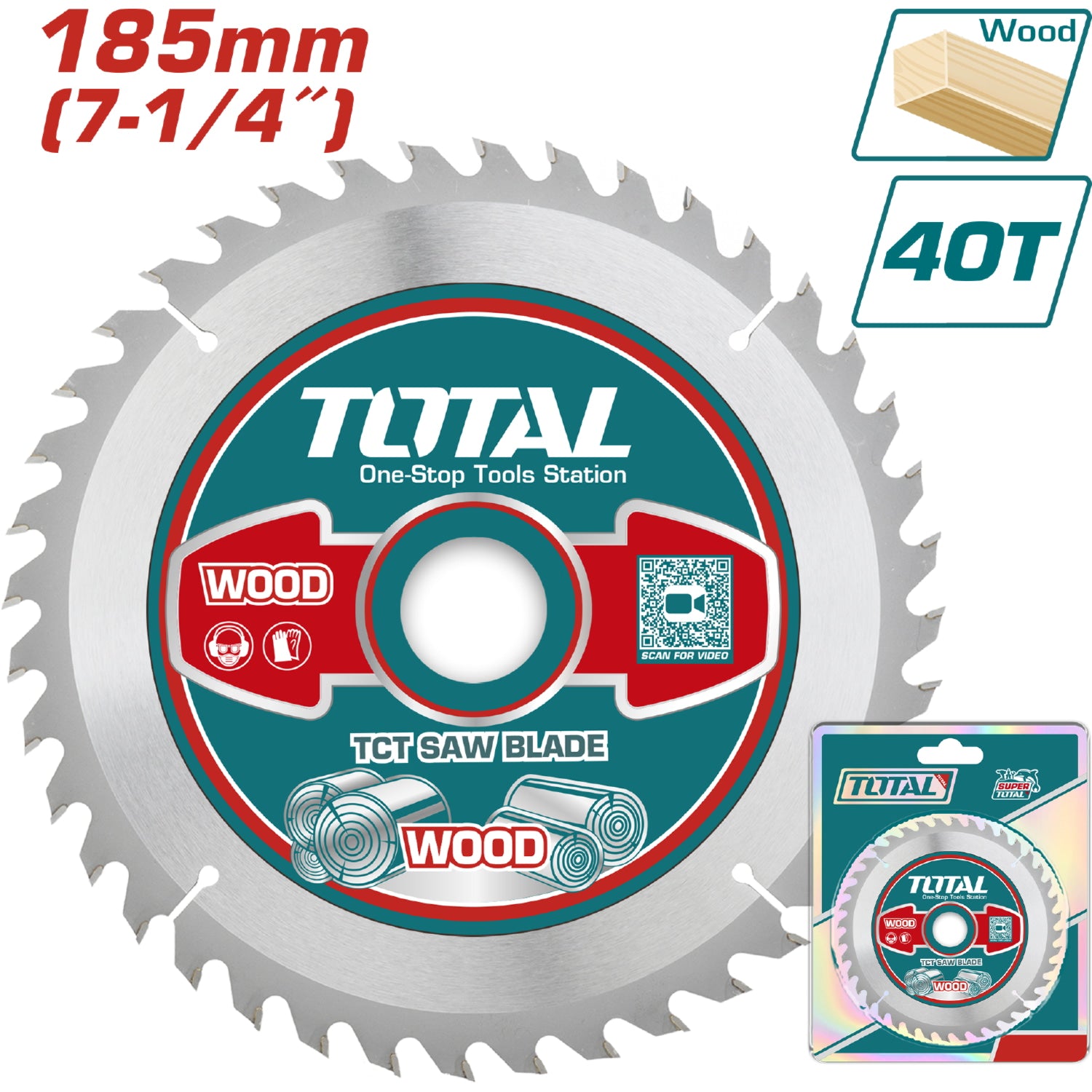 Disco corte madera 185mm(7-1/4") 40T,arbor:20mm Reduction ring:16mm