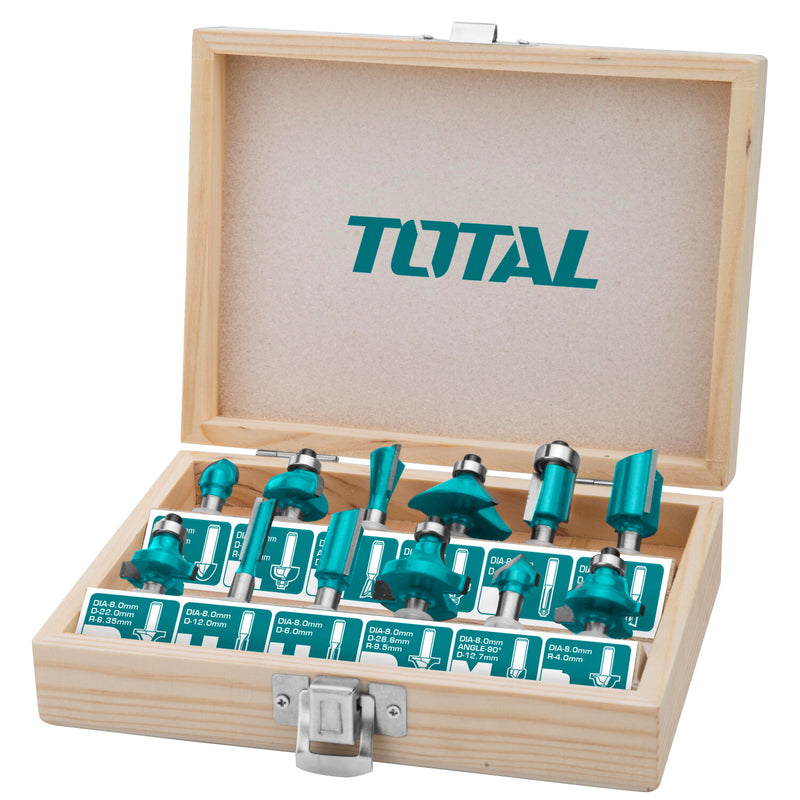 Maletin mixto de 12 pcs de puntas para router de 1/4". Alta Calidad.