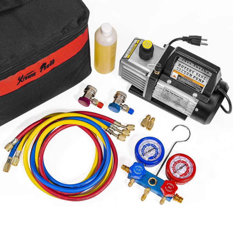 Bomba de Vacio R12, R22, R134A y R410A refrigeracion HVAC - A/C de 1/4 HP y Kit manometro