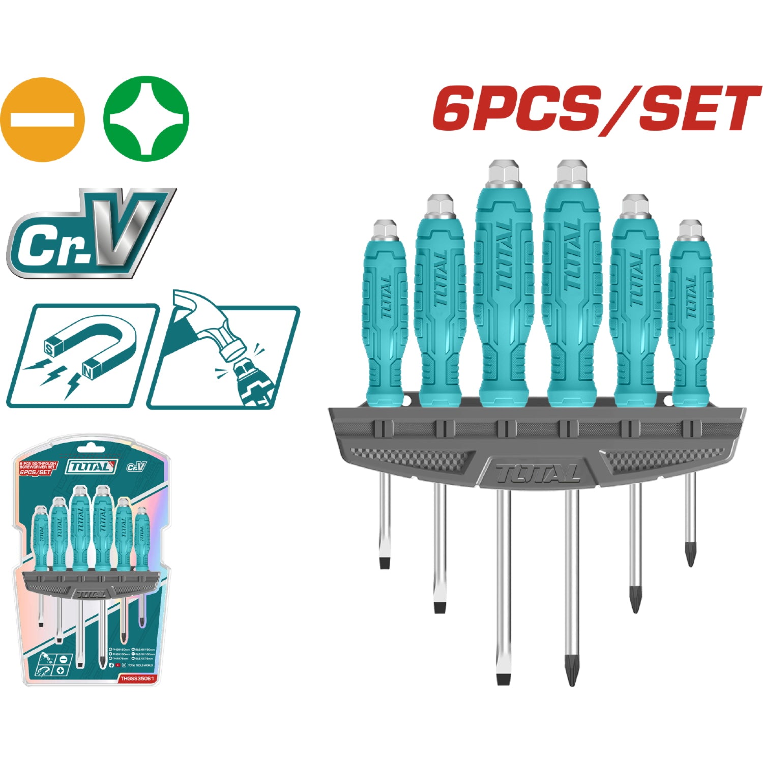 Juego de destornilladores de 6 piezas. Plano y Estrella. 40 Cr.