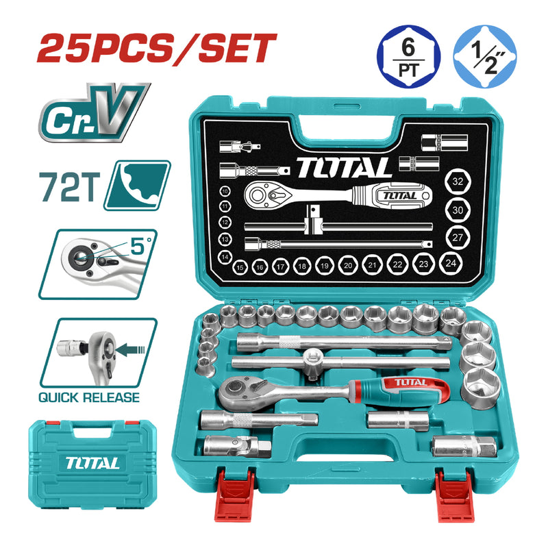 Juego de ratchet con socket 1/2", 25 pzas