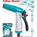 Pistola Boquilla de Agua de plástico Ajustable a 3 vías. Con conector rápido de 3/4".