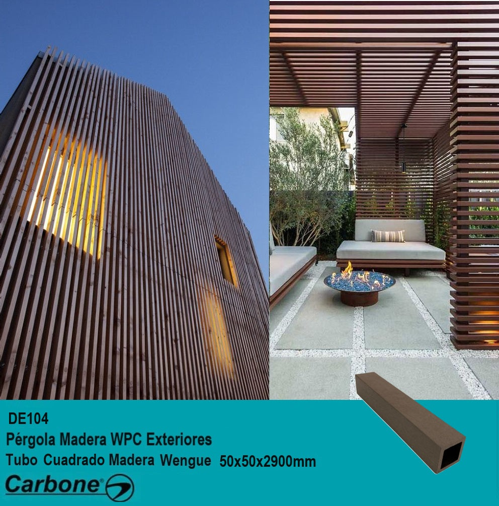 Pergola WPC Tubo Cuadrado 2" Acabado Madera Wengue Exteriores 50x50x2900mm