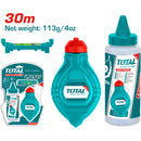 Chalk line (tira linea) 30 mts largo con una botella de tiza y un nivel de burbuja.