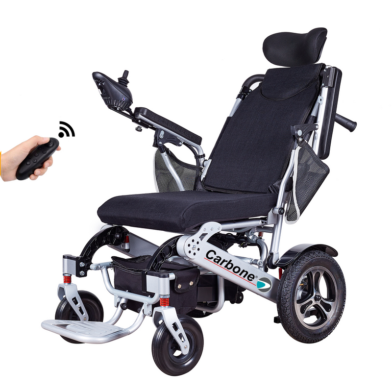 Silla de ruedas eléctrica plegable ligera 26kg con funcion de reclinado motorizado. Control remoto. Batería litio