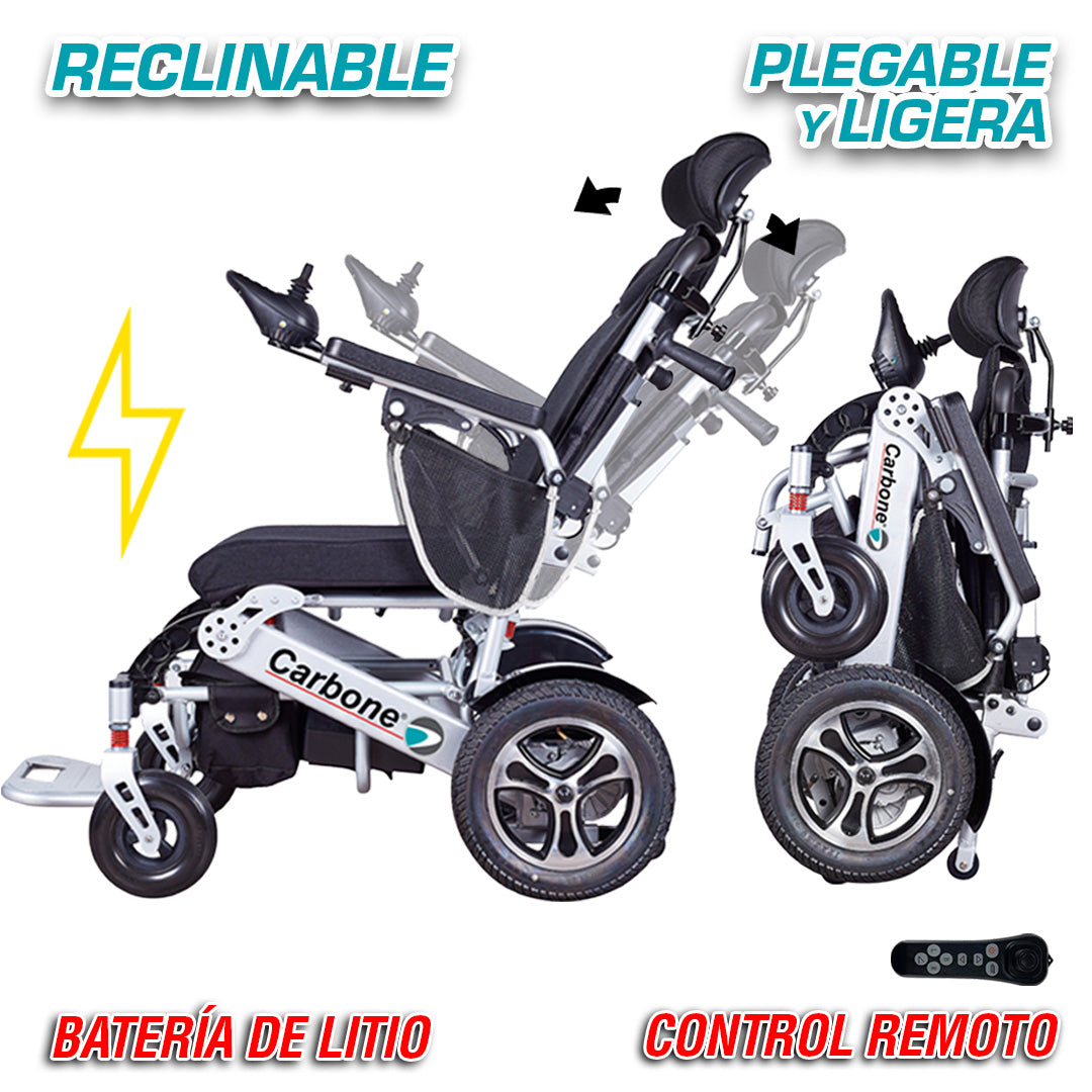 Silla de ruedas eléctrica plegable ligera 26kg con funcion de reclinado motorizado. Control remoto. Batería litio