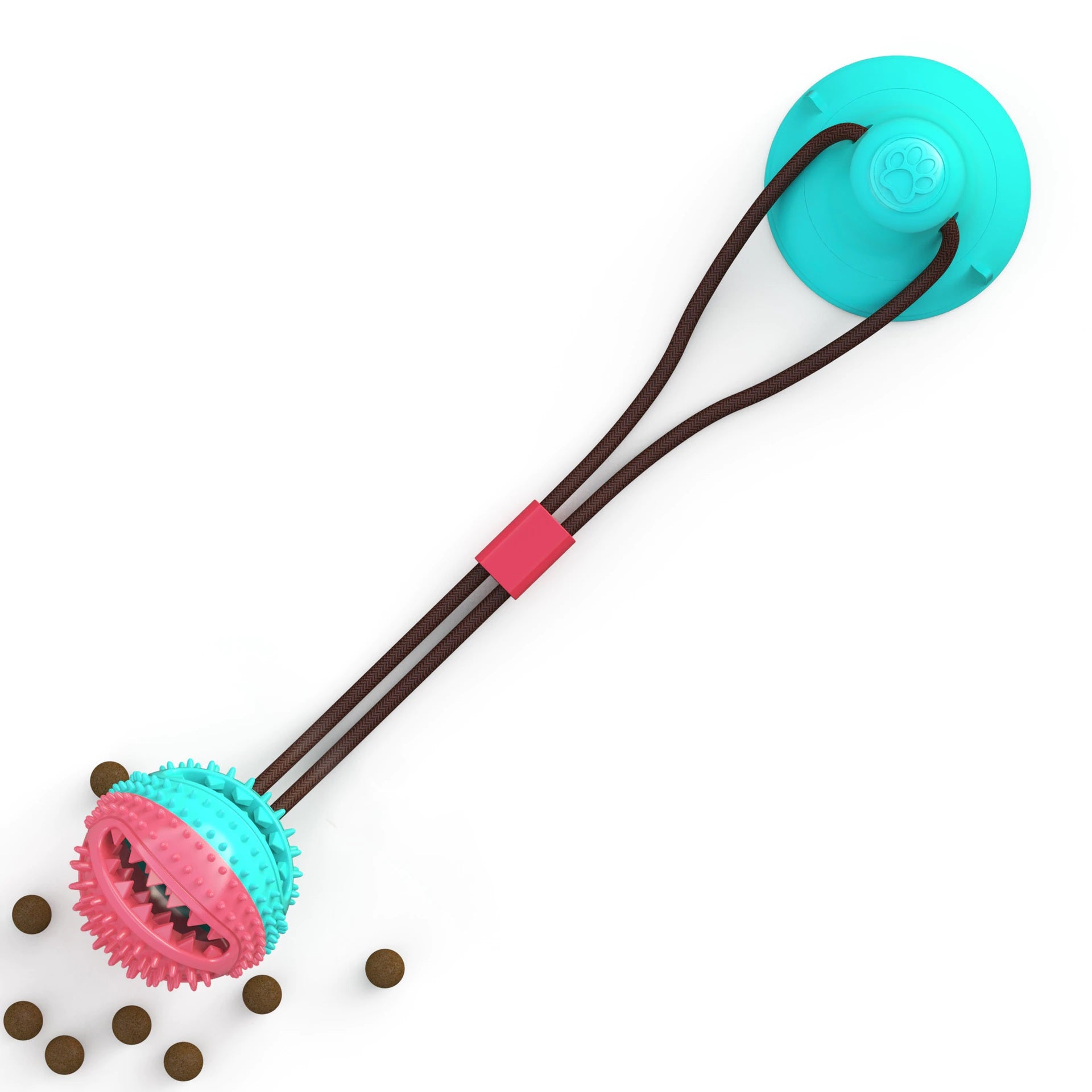 Pelota con cuerda para perro de silicona masticable con chupón para inmovilizar.