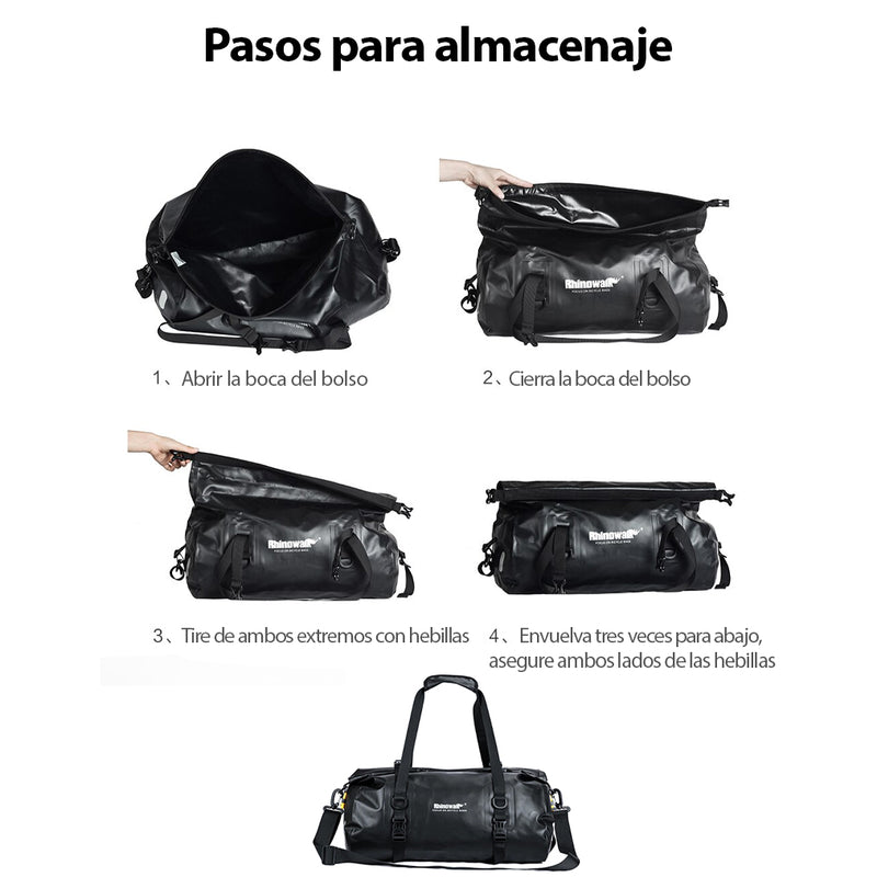 Bolso para motocicleta Rhinowalk 100% impermeable de 65L de capacidad.