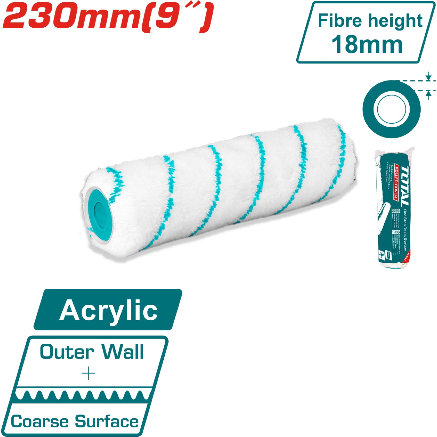 Rodillo para pintar de 230 mm / 9". Para exteriores. Espesor de la fibra 18 mm.