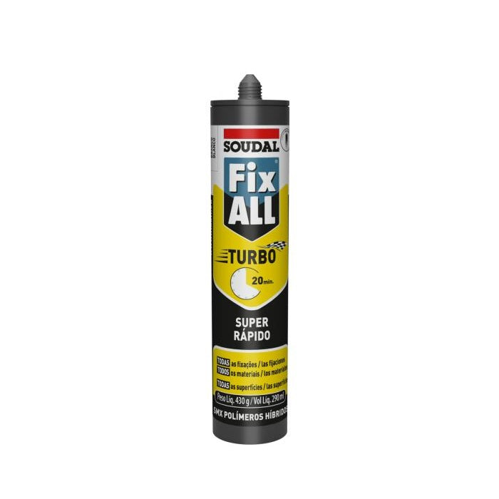 Fix ALL Turbo 290 Ml Adhesivo sellador de polímero ultra rápido, color blanco, SOUDAL