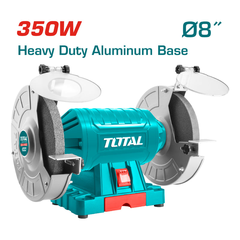 Esmeril de banco 350W Diametro 200 mm (8") 3450rpm. Base de aluminio heavy dutty 110-120V~60Hz. Cali