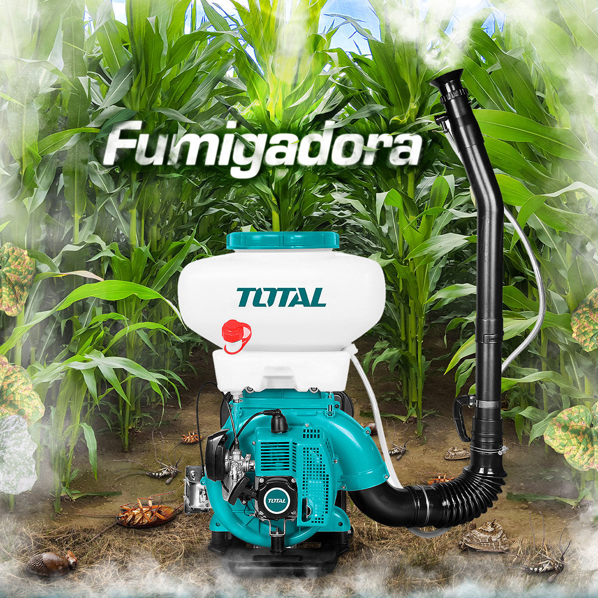 Fumigadora de espalda motorizada. 2 Tiempos de 41.5cc (2.13KW). Capacidad de 14 L