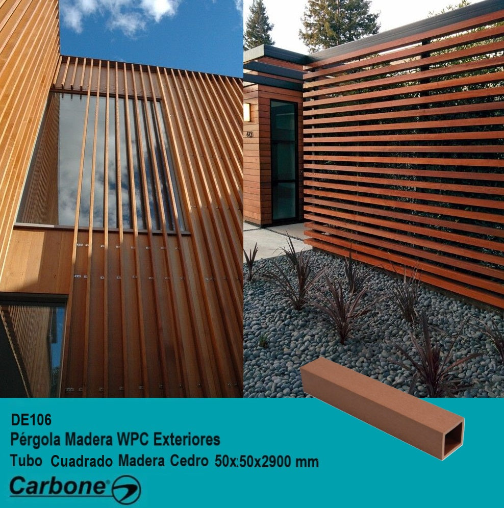 PErgola WPC Tubo Cuadrado Acabado Madera Cedro Exteriores  2" 50x50x2900mm