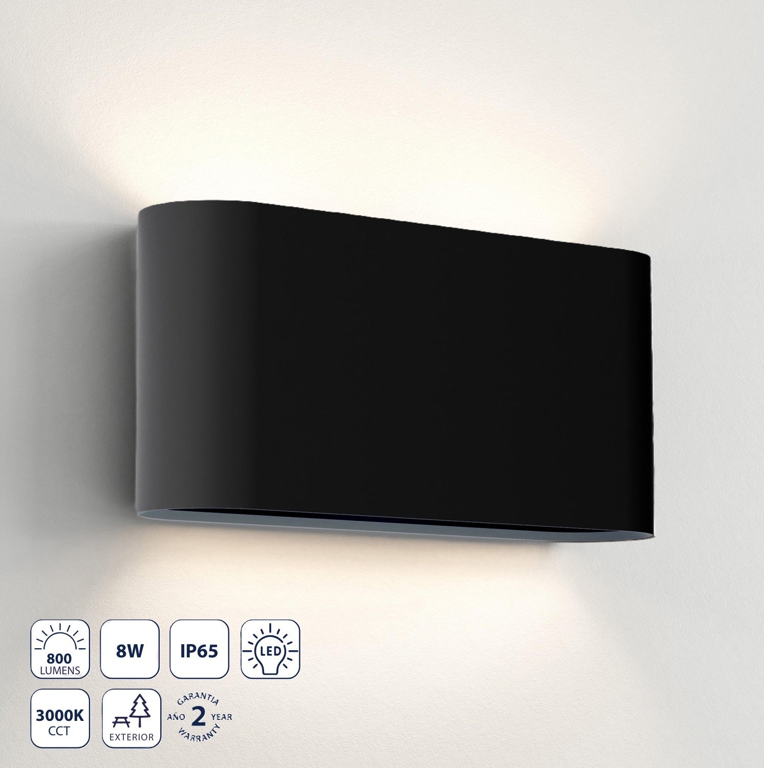 Lámpara de Pared Exterior Negra 18cm LED 12W 3000K ,1200lm, IP65, Iluminación Eficiente para Exteriores. Luminaria