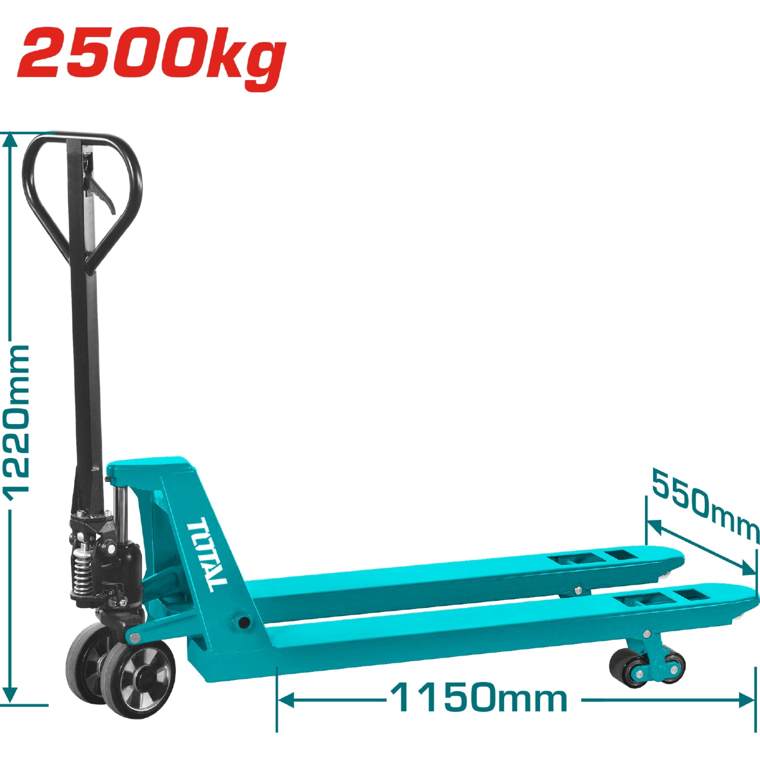 Transpaleta manual 2500kg. Medidas de uñas. 550x 1150 mm. Altura min/max de uña 85-200 mm (1 año)
