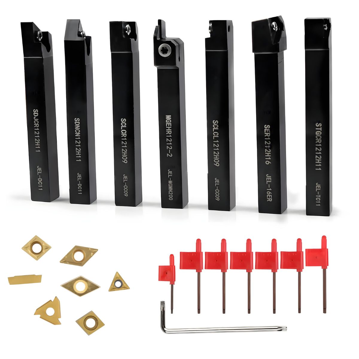 Cuchillas de corte para torno de metal con punta de carburo. Set de 7 piezas.