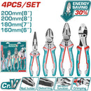 Alicates de Combinacion 7", Punta larga de 6",corte diagonal de 7" Set de 4 piezas