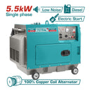 Generador diesel silencioso 75 DB 120/240 60 htz monofasico 5.5 kw 9.0 HP encendido electrico