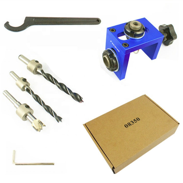 Guía de perforación con localizador de centro para carpintería.